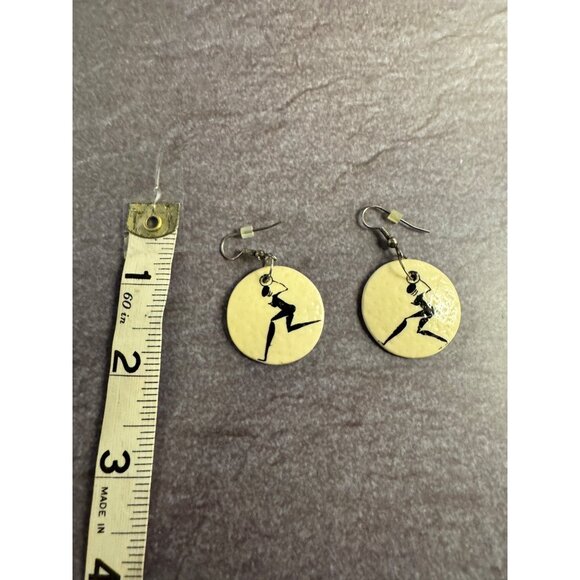 Handmade Cream Round Shell Earrings With Black Silhouette Art - Picture 5 of 9